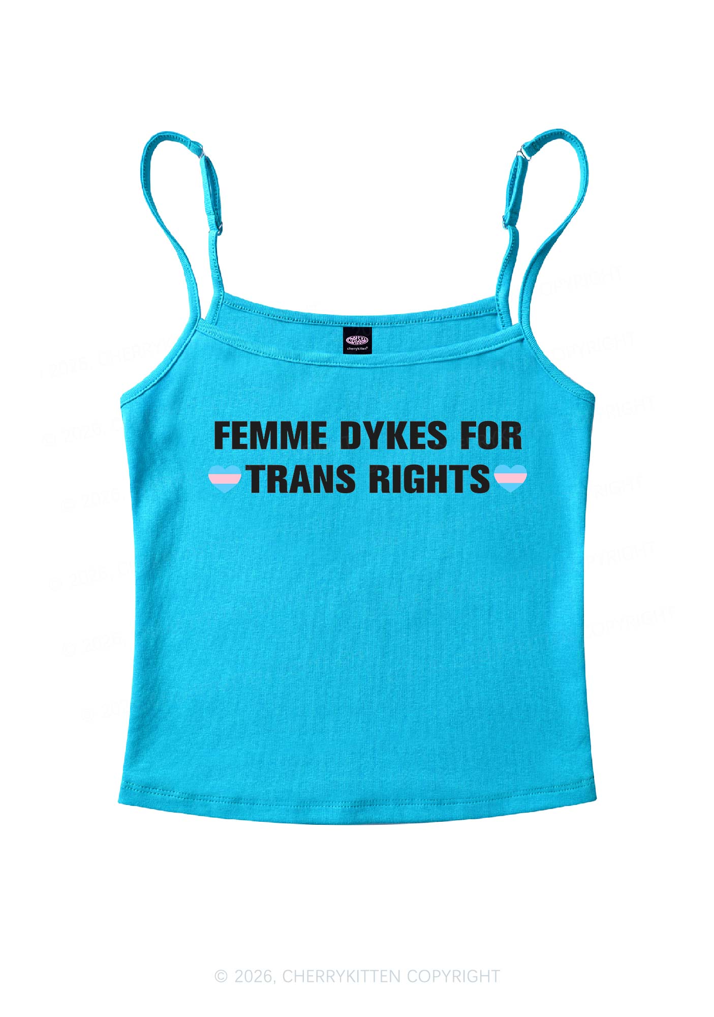 Femme Dykes For Trans Rights Pride Y2K Spaghetti Strap Cami Cherrykitten