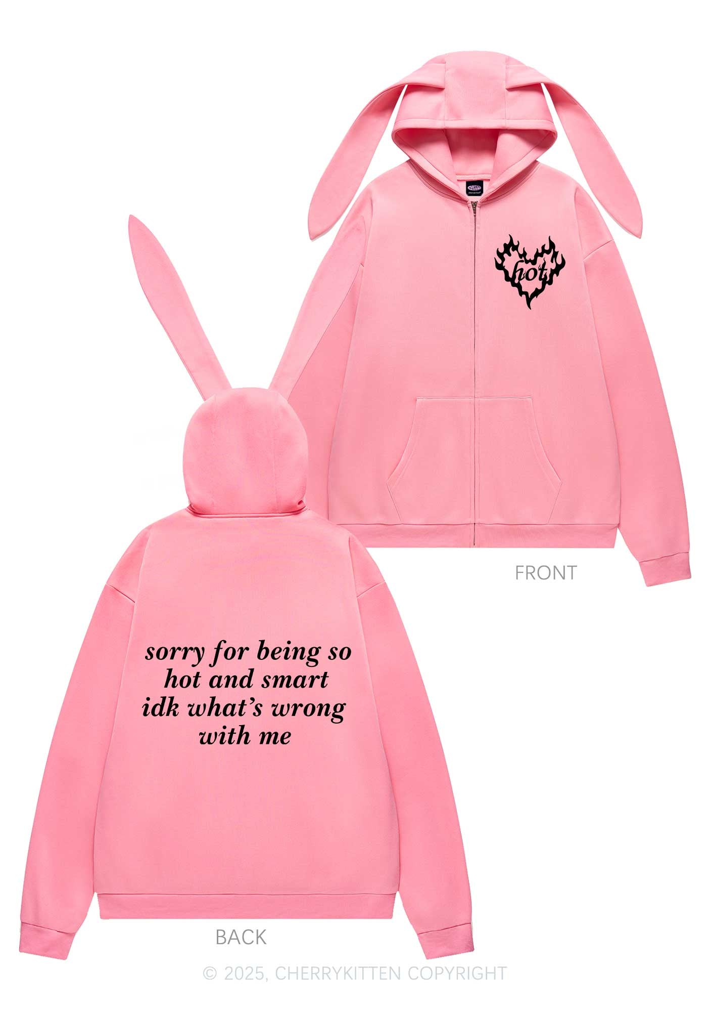 Sorry For Being So Smart Y2K Bunny Ear Zip Hoodie Cherrykitten