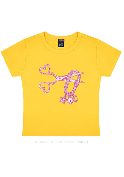 Pink Scissors Lock Charm Pride Y2K Baby Tee Cherrykitten