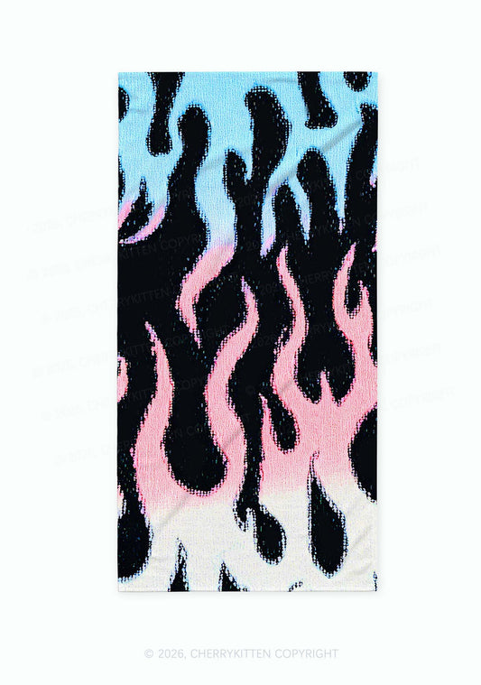 Trans Flame Pride Y2K Beach Towel Cherrykitten