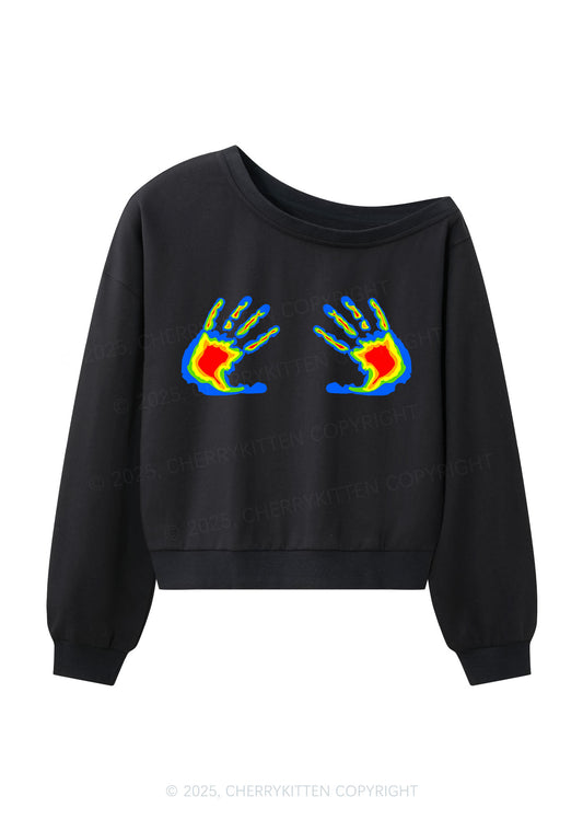 Thermal Hands Y2K Off Shoulder Sweatshirts Cherrykitten