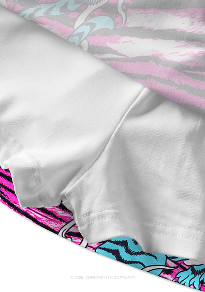 Blue Tiger Pink Zebra Stripe Y2K Print Mini Skirt Cherrykitten