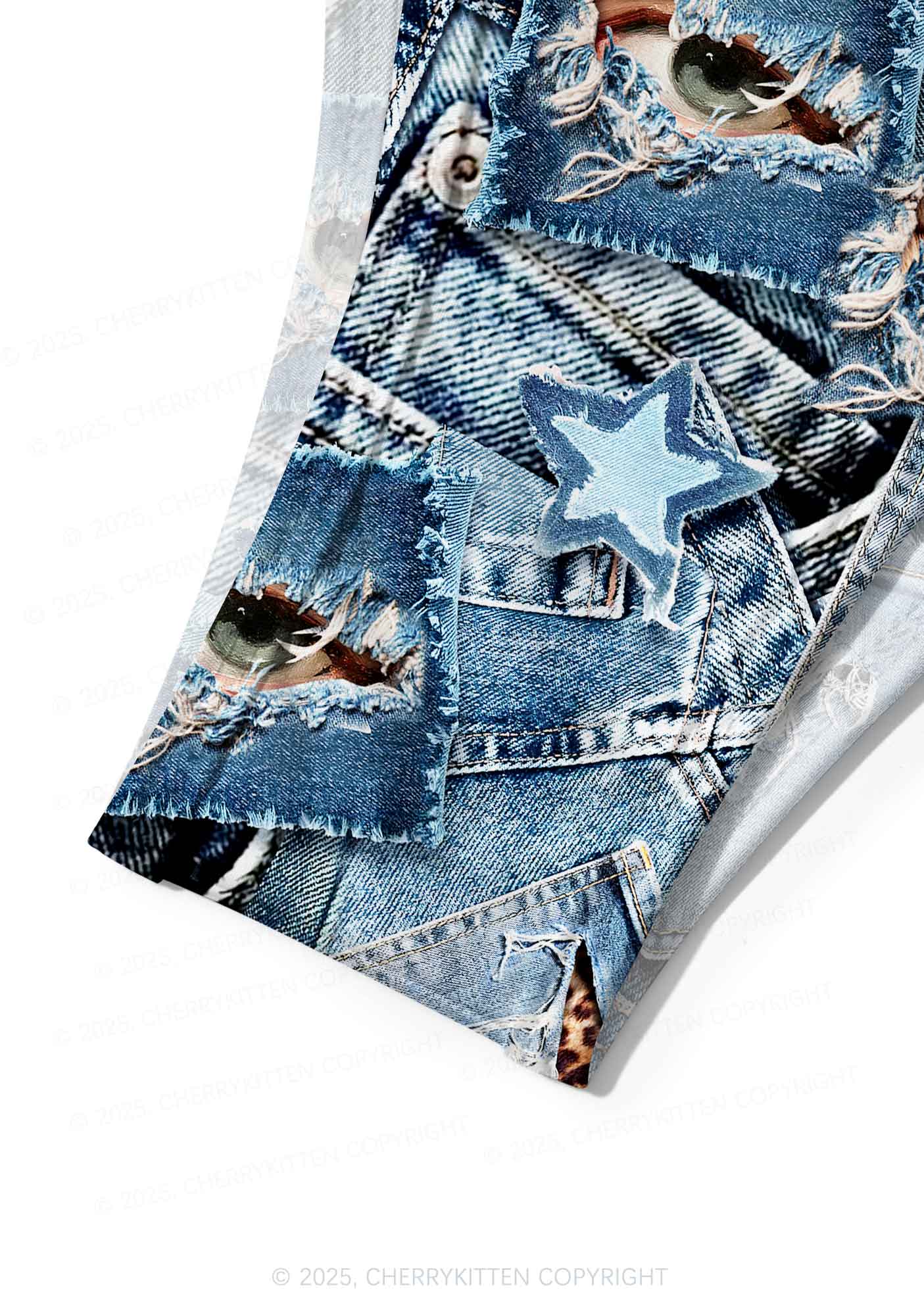 Denim Patchwork Y2K Print Bikini Set Cherrykitten
