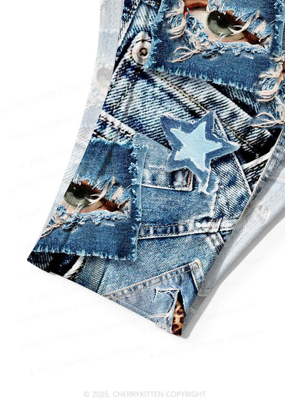 Denim Patchwork Y2K Print Bikini Set Cherrykitten