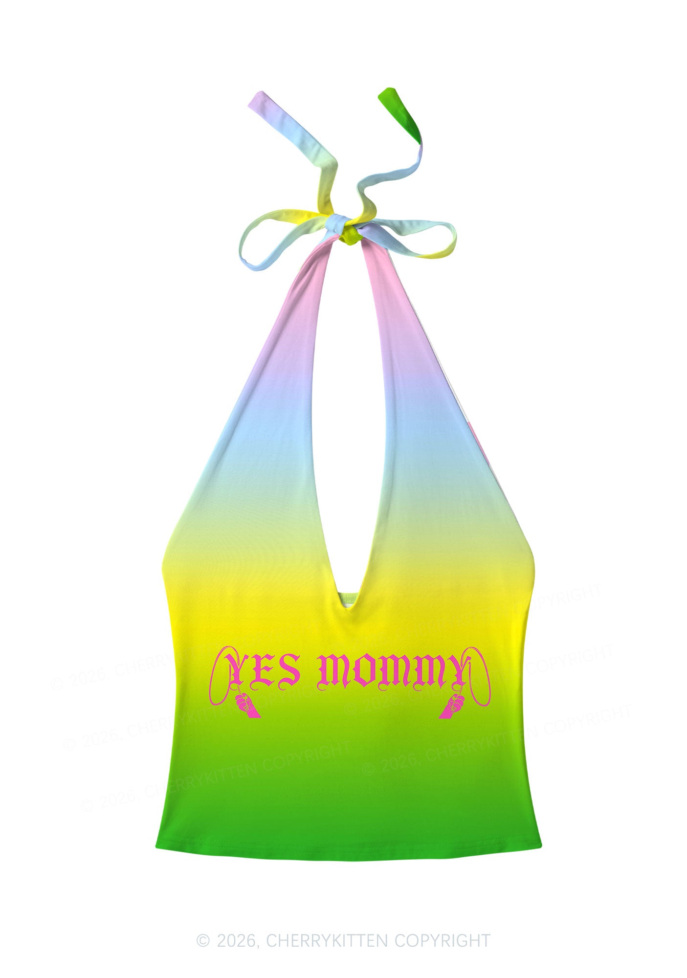 Yes Mommy Y2K Print Halter Deep V Neck Cami Cherrykitten