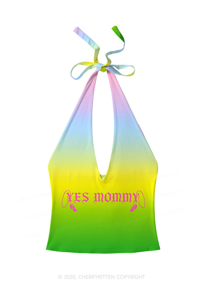 Yes Mommy Y2K Print Halter Deep V Neck Cami Cherrykitten