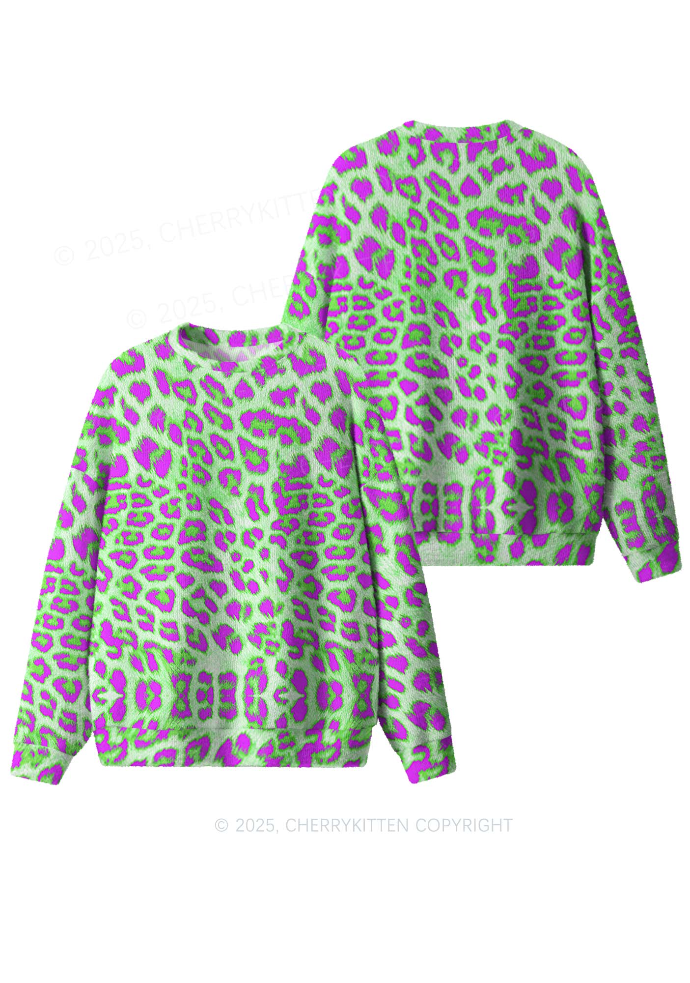 Green Leopard Y2K Christmas Knit Sweatshirt Cherrykitten