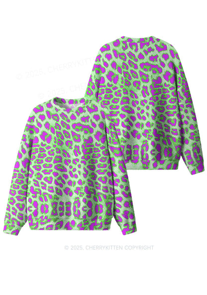 Green Leopard Y2K Christmas Knit Sweatshirt Cherrykitten