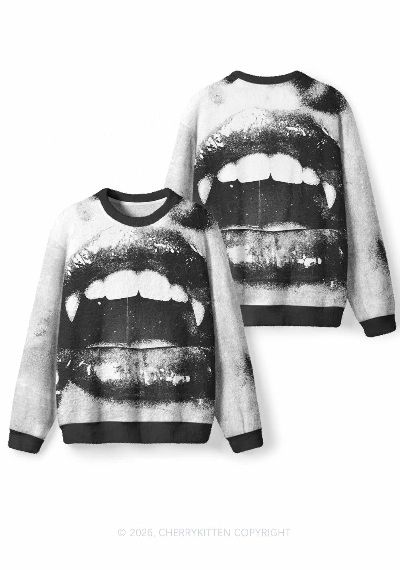 Halloween Vampire Lips Y2K Knit Sweatshirt Cherrykitten
