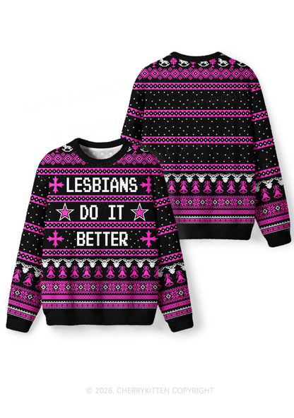 Lesbians Do It Better Pride Y2K Christmas Knit Sweatshirt Cherrykitten