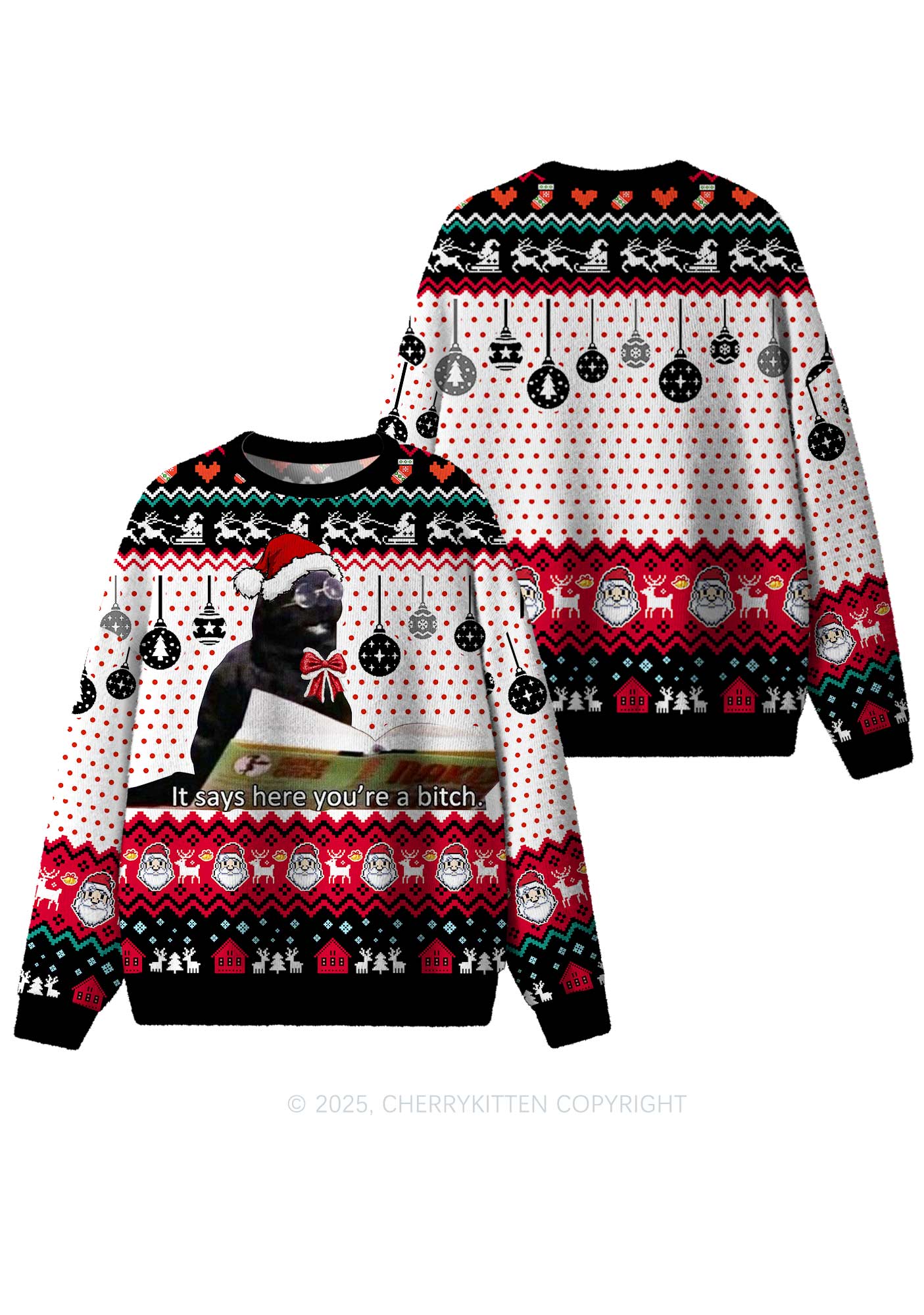 Here Youre A Bixxh Y2K Christmas Knit Sweatshirt Cherrykitten