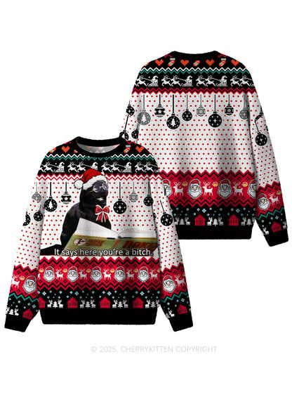 Here Youre A Bixxh Y2K Christmas Knit Sweatshirt Cherrykitten