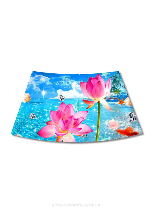 Seaside Lotus Y2K Print Mini Skirt Cherrykitten