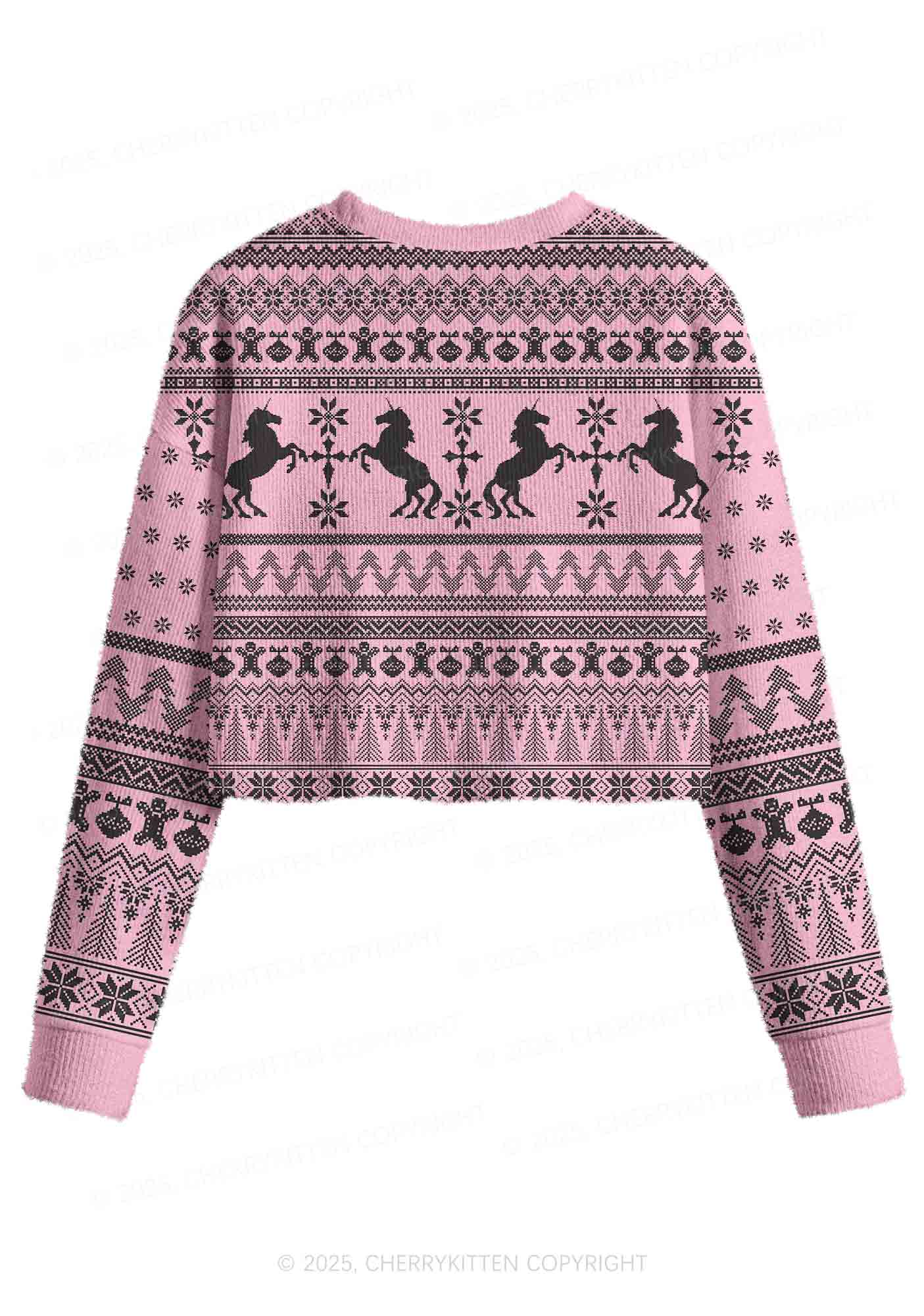 Unicorn Alpha Male Y2K Christmas Crop Knit Sweatshirt Cherrykitten