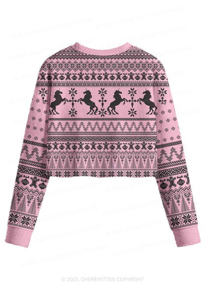 Unicorn Alpha Male Y2K Christmas Crop Knit Sweatshirt Cherrykitten