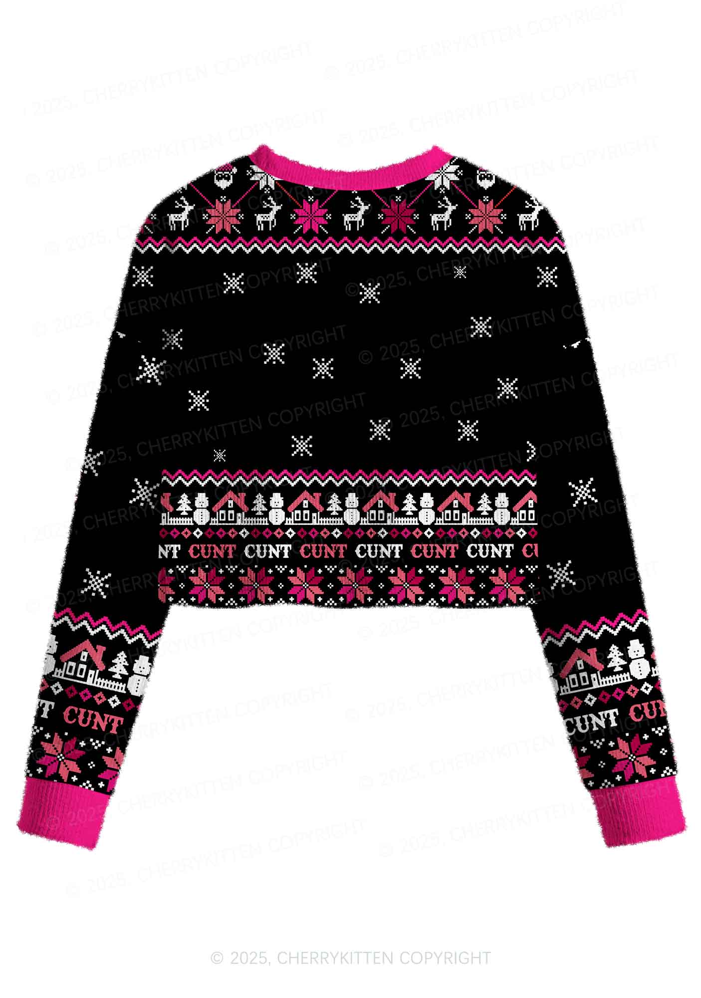 Santa Thinks Youre A Cxxt Y2K Christmas Crop Knit Sweatshirt Cherrykitten