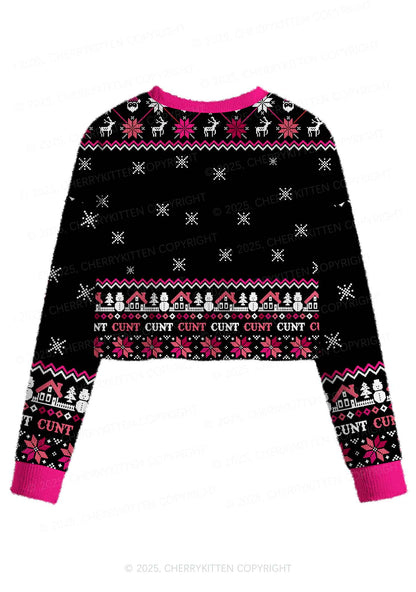 Santa Thinks Youre A Cxxt Y2K Christmas Crop Knit Sweatshirt Cherrykitten