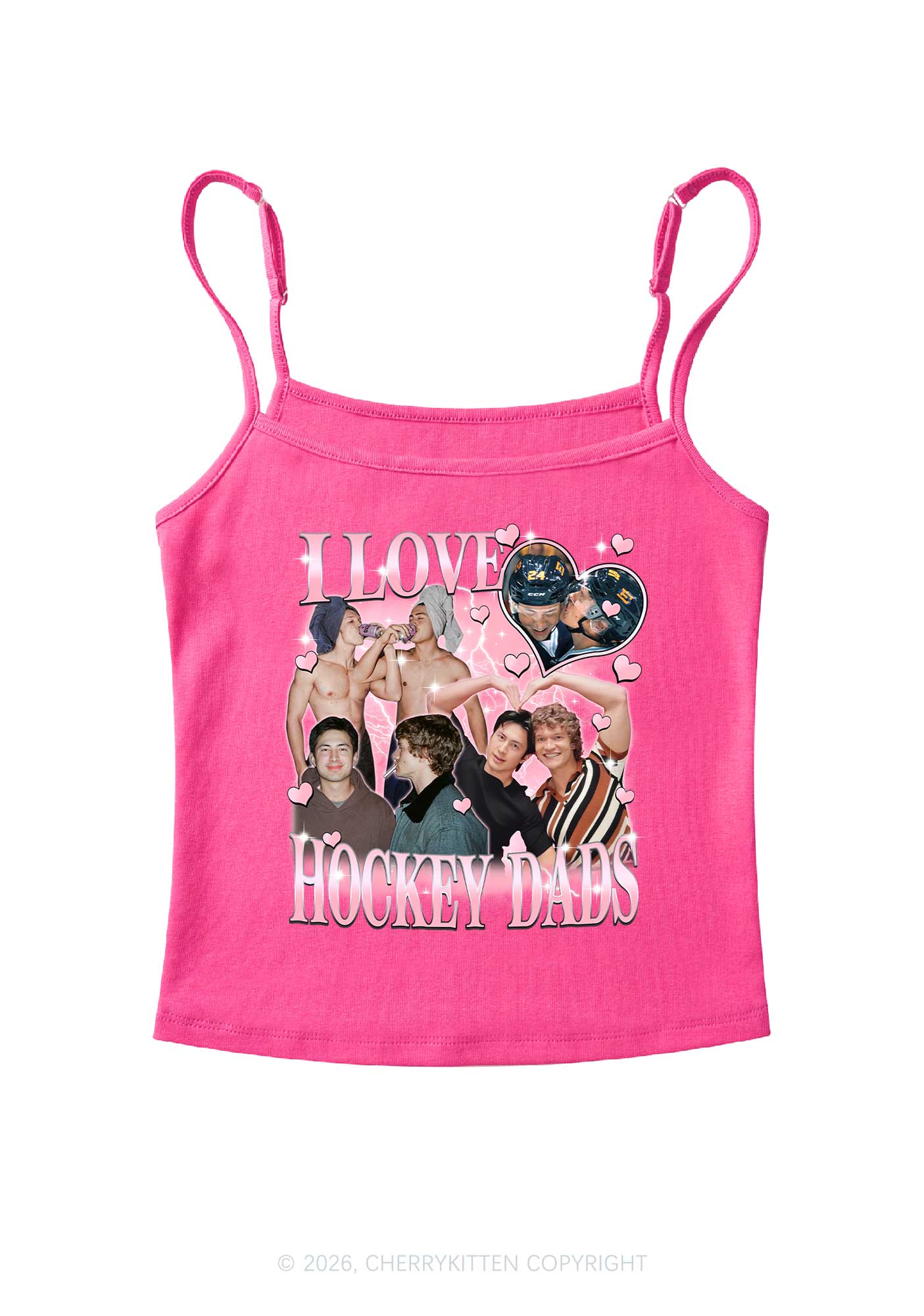 Pink Heart I Love Hockey Dads HR Y2K Spaghetti Strap Cami Cherrykitten