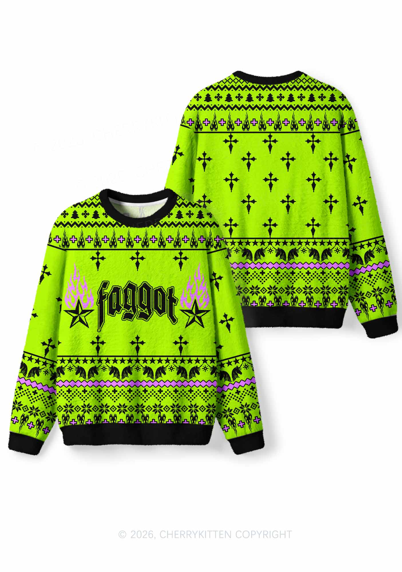 Faggot Pride Y2K Christmas Knit Sweatshirt Cherrykitten