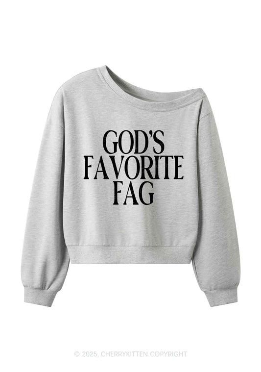 Gods Favorite Fag Pride Y2K Off Shoulder Sweatshirts Cherrykitten