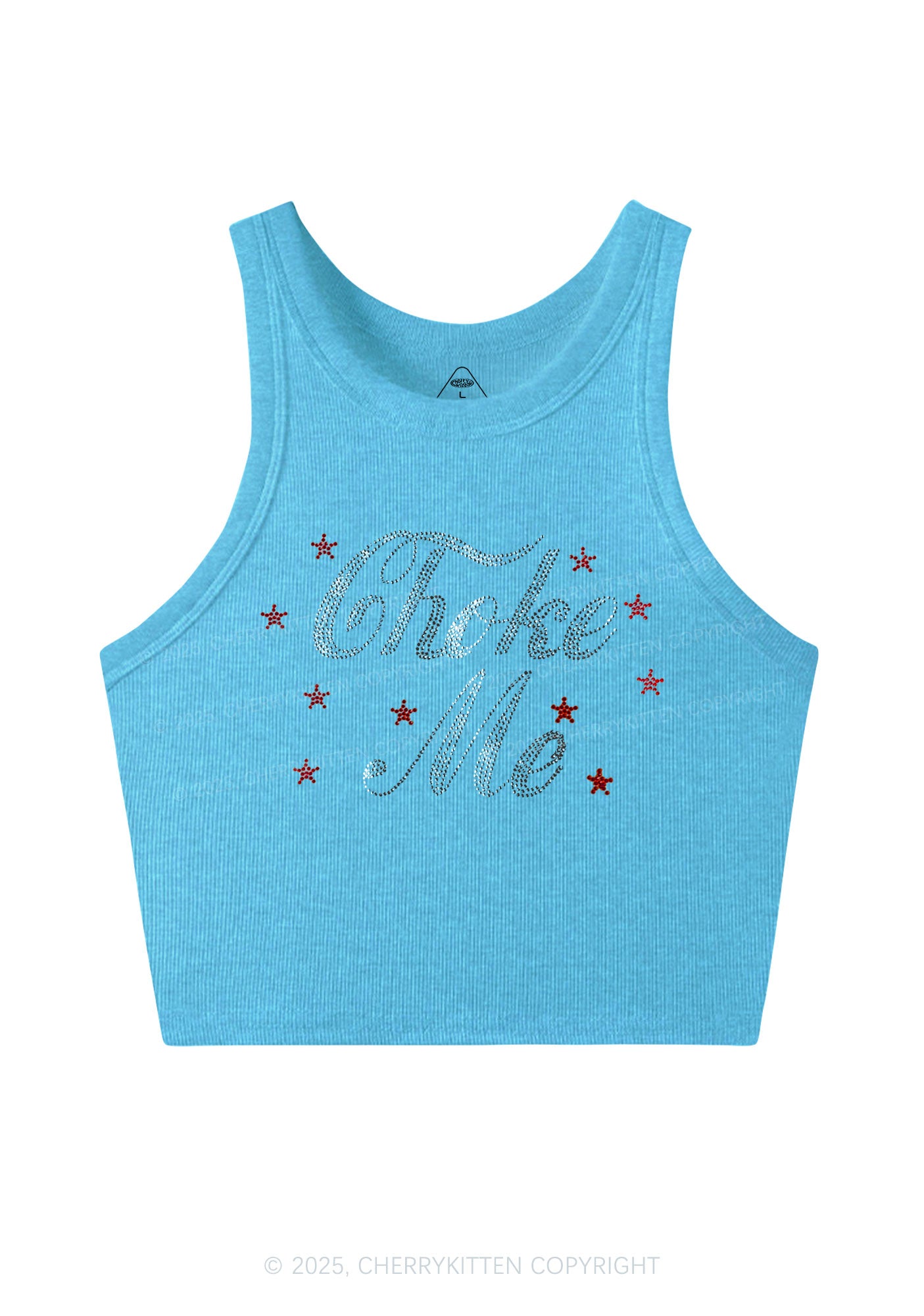 Rhinestone Choke Me Y2K Crop Tank Top Cherrykitten