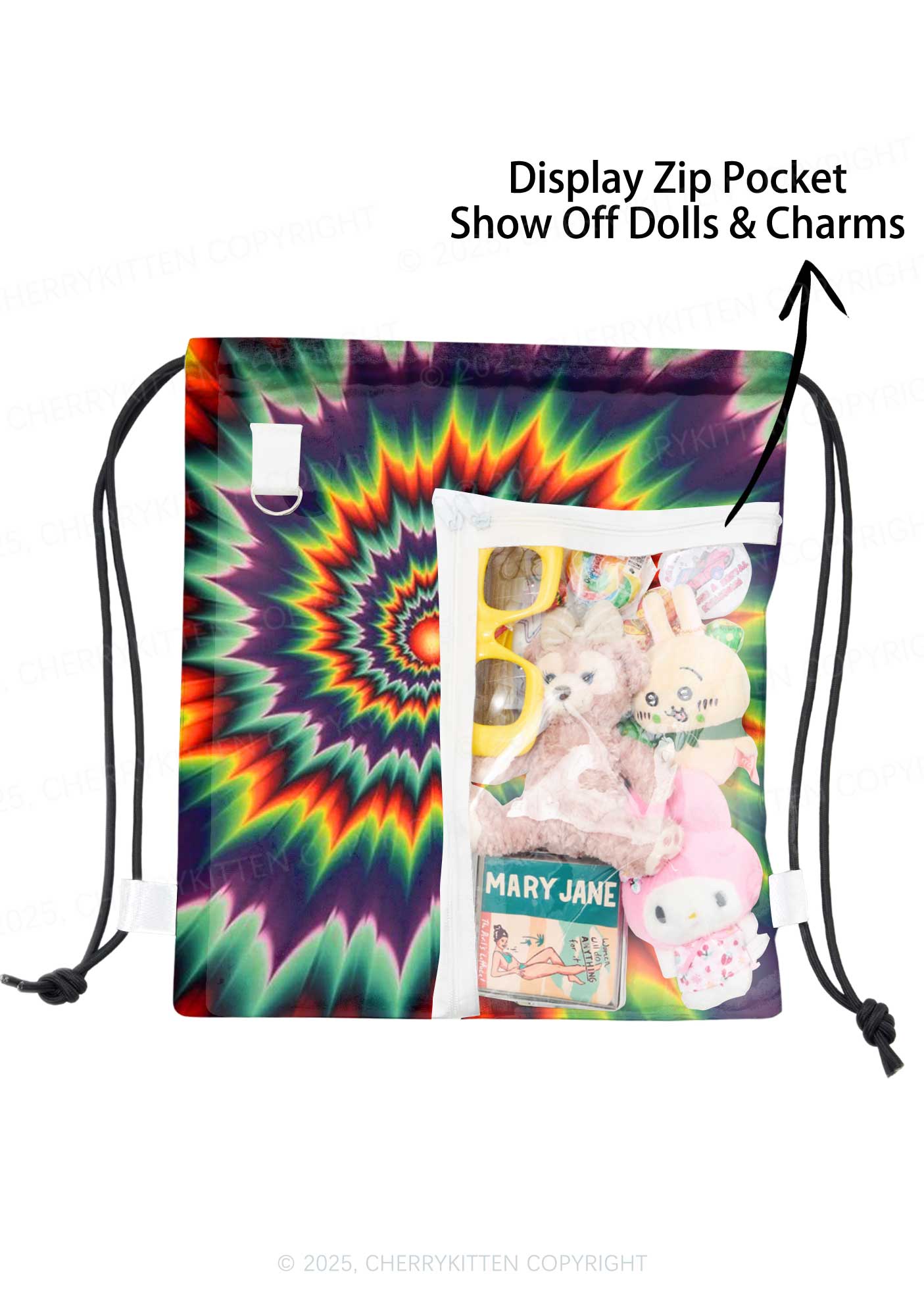 Rainbow Optical Illusion Y2K Drawstring Itabag Backpack Cherrykitten