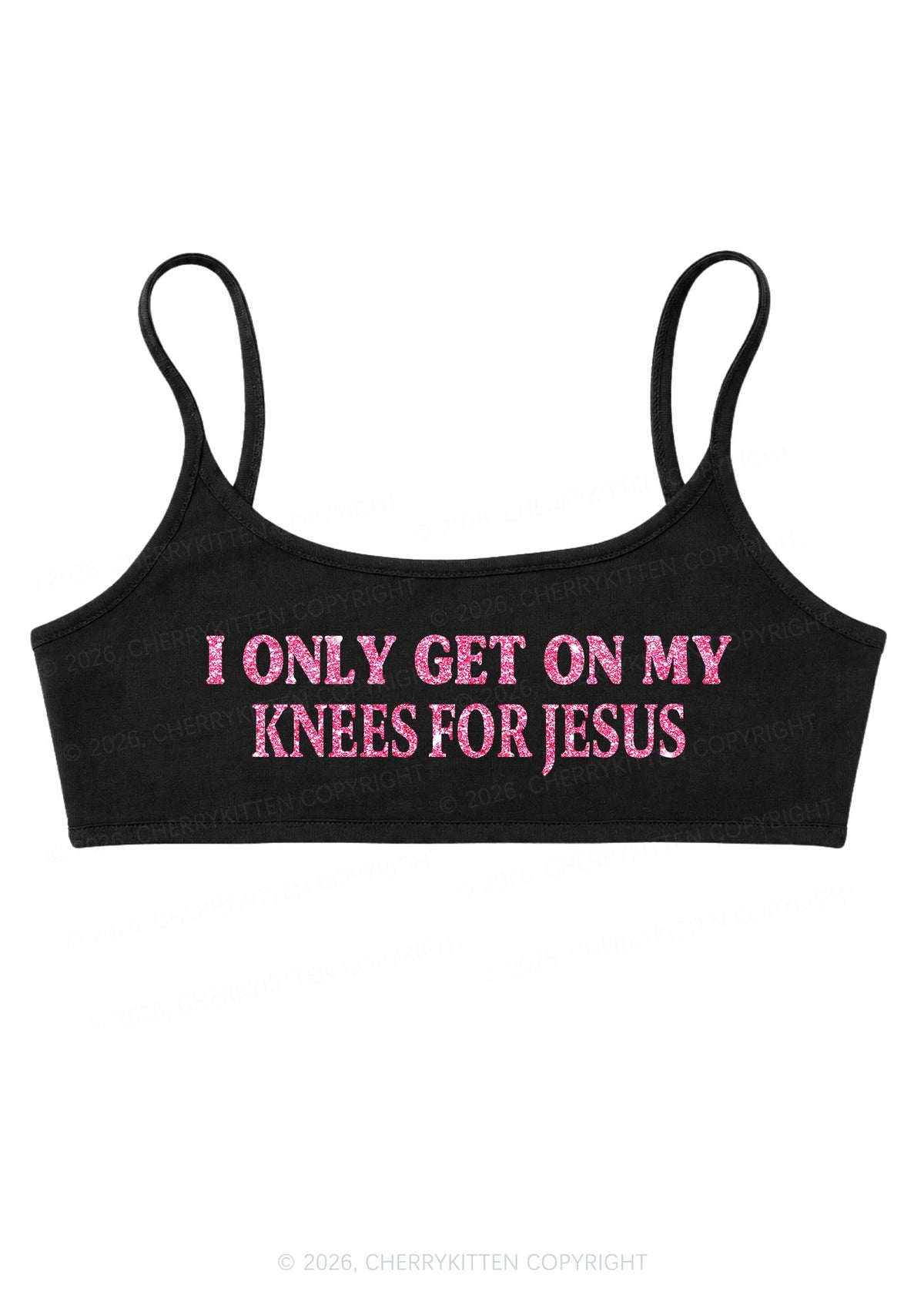 Glitter Get On My Knees For Jesus Y2K Super Crop Cami Cherrykitten