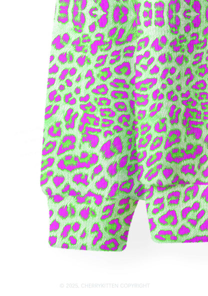 Green Leopard Y2K Christmas Cardigan Knit Sweatshirt Cherrykitten