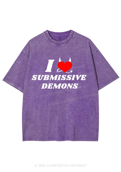 Halloween I Love S Demons Y2K Shirts Washed Tee Cherrykitten