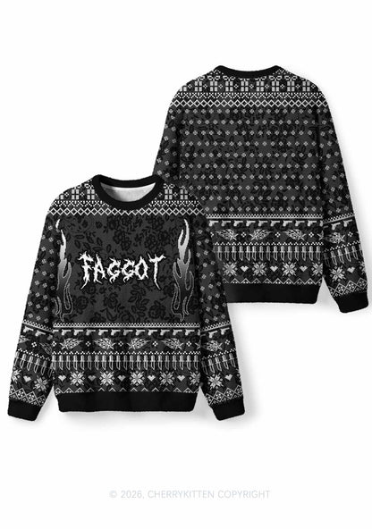Punk Faggot Pride Y2K Christmas Knit Sweatshirt Cherrykitten
