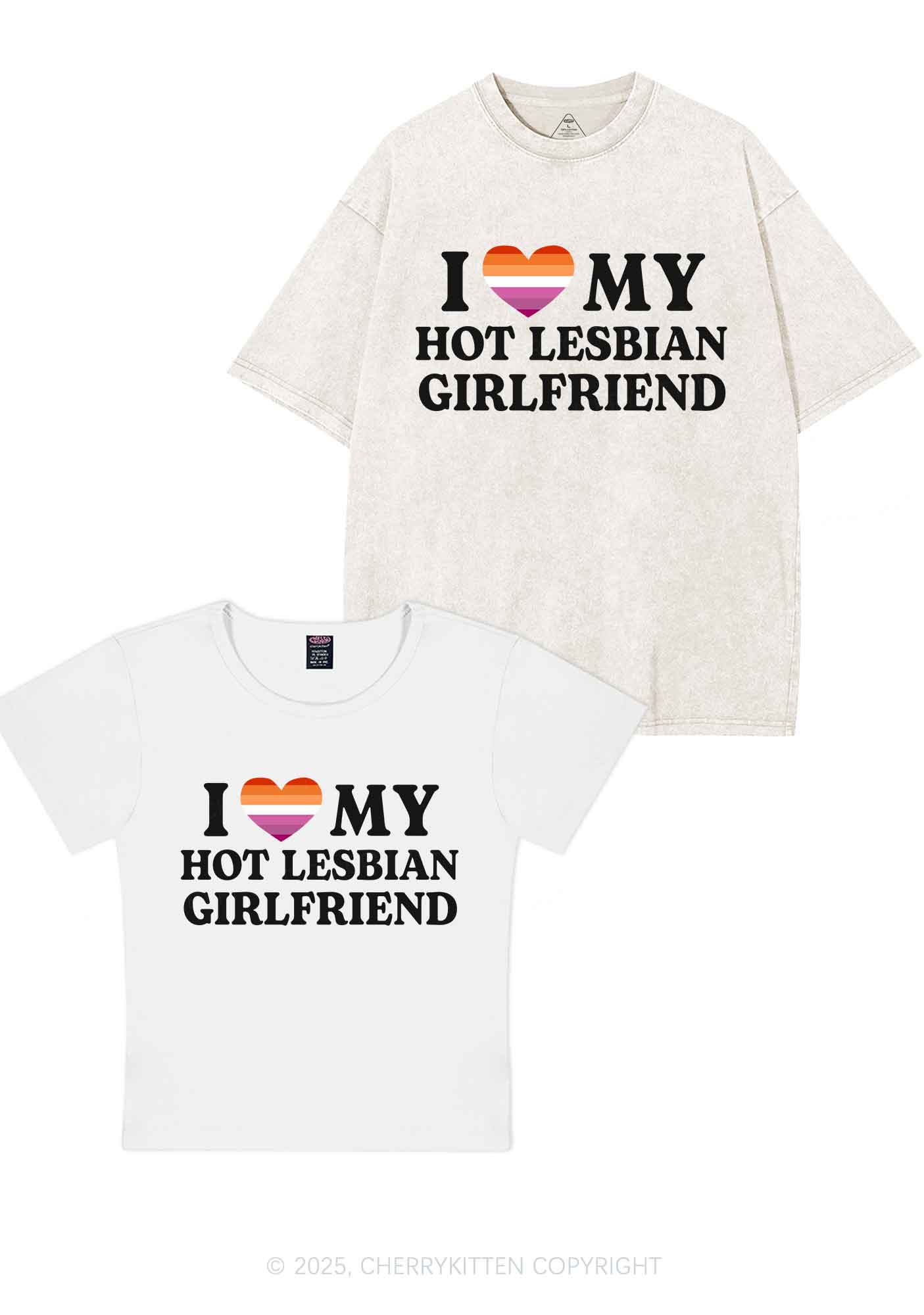 Love My Hot Lesbian GF Y2K Valentine's Day Couple Shirt Cherrykitten