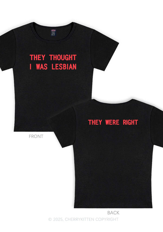 I Was Lesbian Two Sides Pride Y2K Baby Tee Cherrykitten