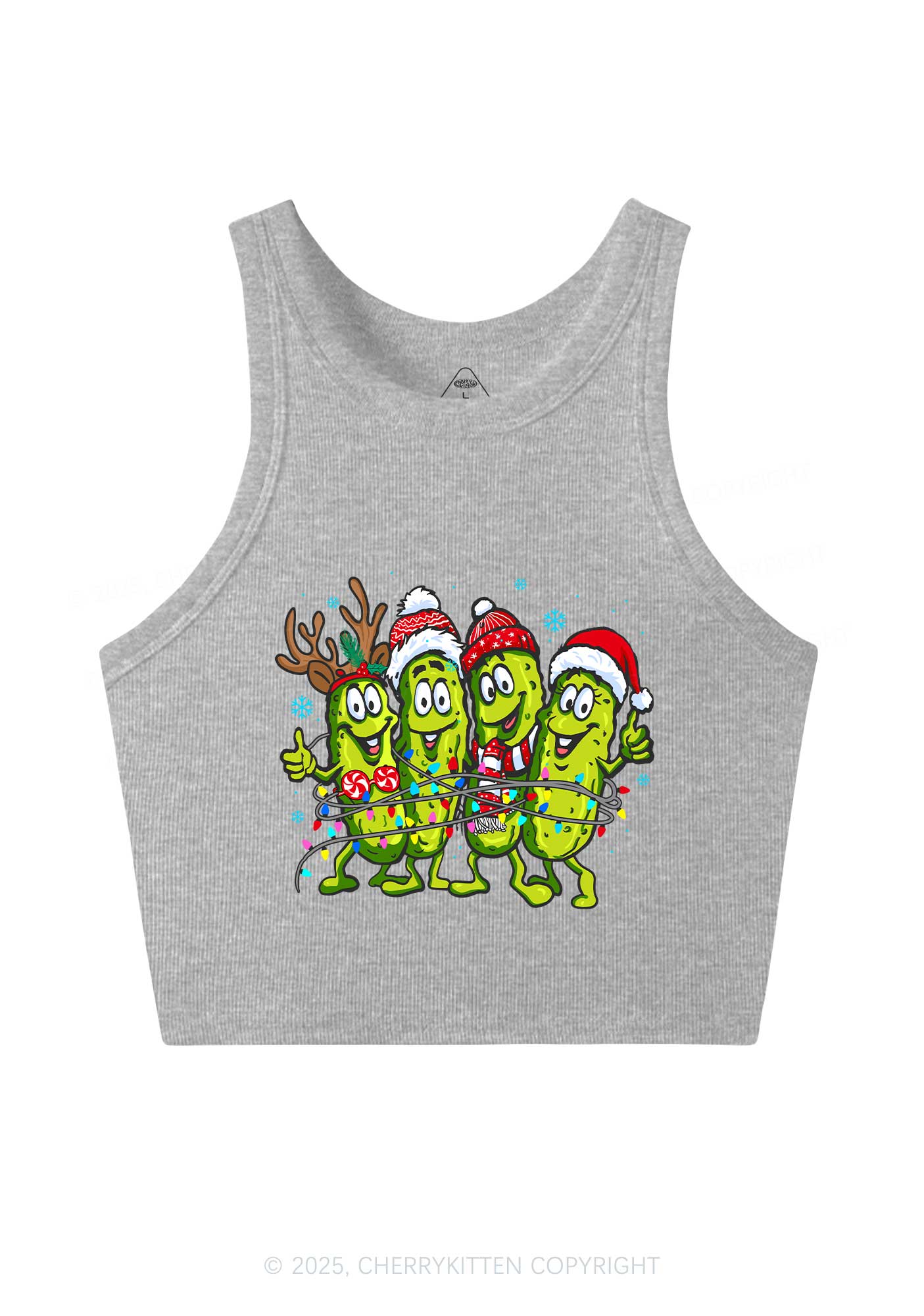 Christmas Cheerful Pickles Y2K Crop Tank Top Cherrykitten
