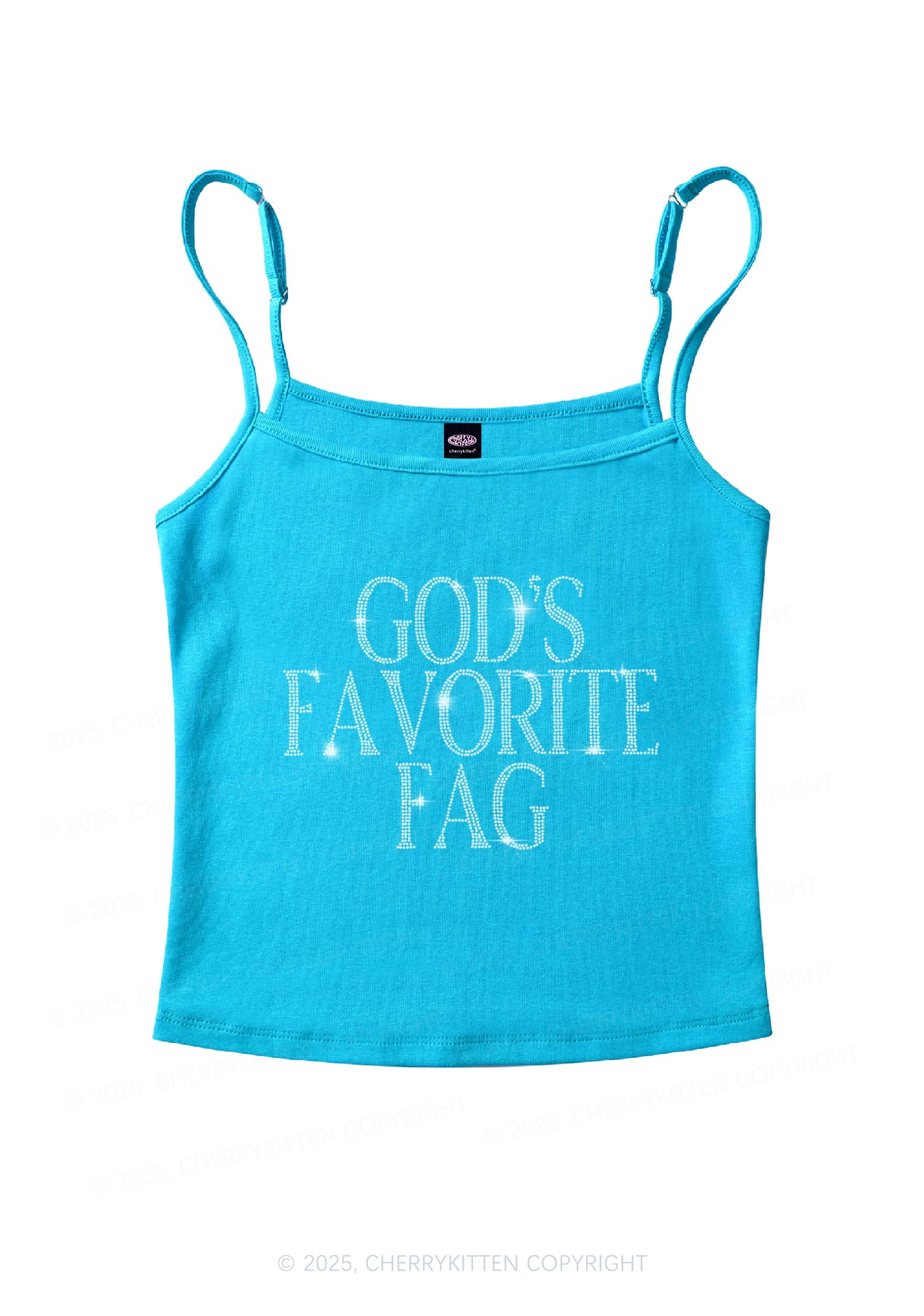 Rhinestone  Gods Favorite Fag Pride Y2K Spaghetti Strap Cami Cherrykitten
