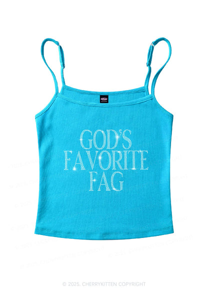 Rhinestone  Gods Favorite Fag Pride Y2K Spaghetti Strap Cami Cherrykitten