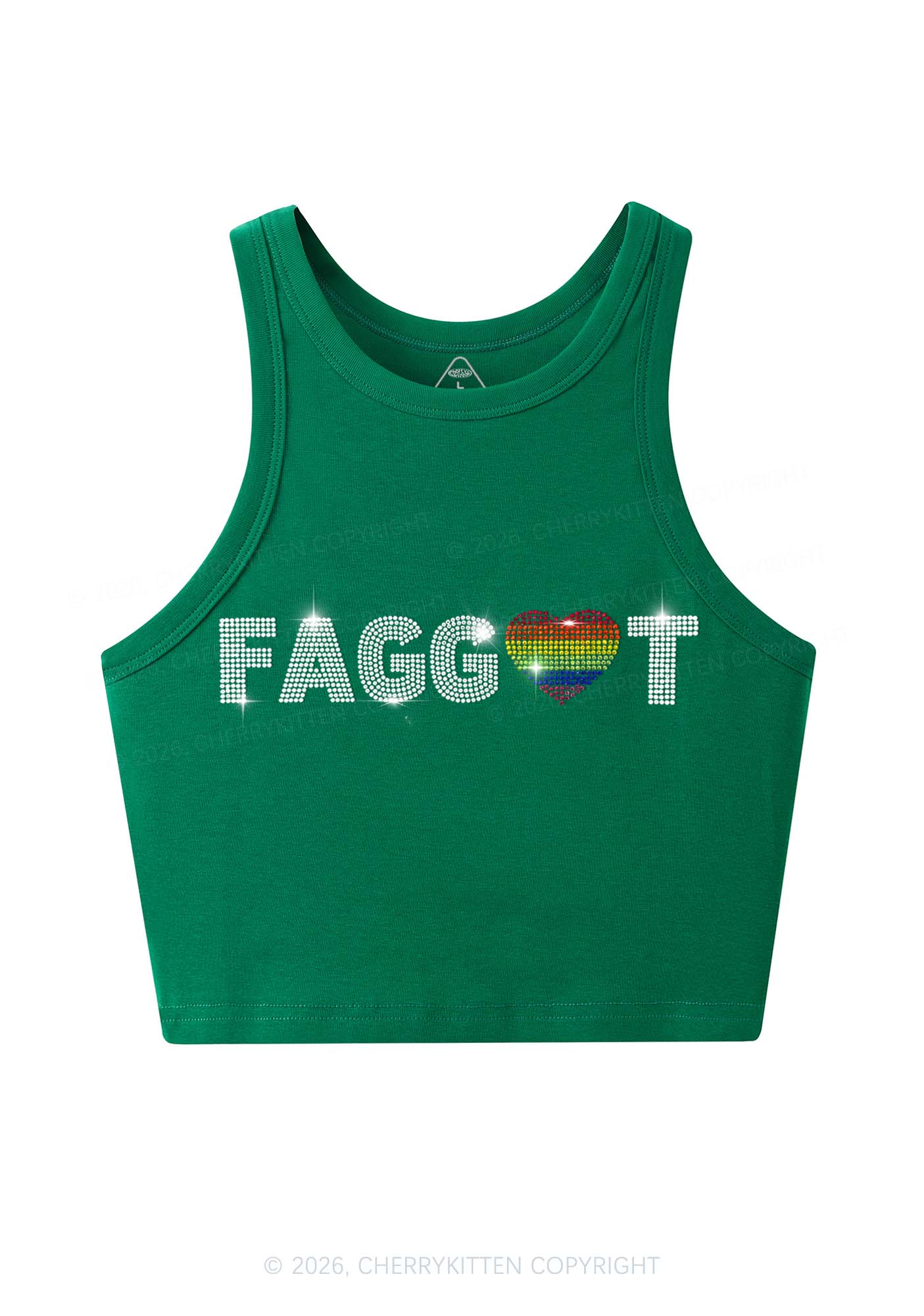 Rhinestone Rainbow Heart Faggot Pride Y2K Crop Tank Top Cherrykitten