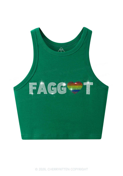 Rhinestone Rainbow Heart Faggot Pride Y2K Crop Tank Top Cherrykitten