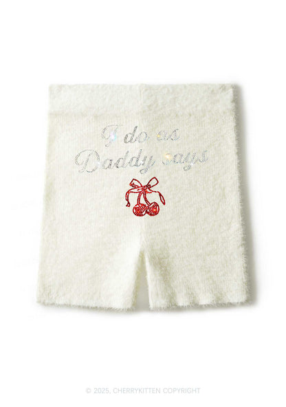 Rhinestone I Do As Daddy Says Y2K Fluffy Shorts Cherrykitten