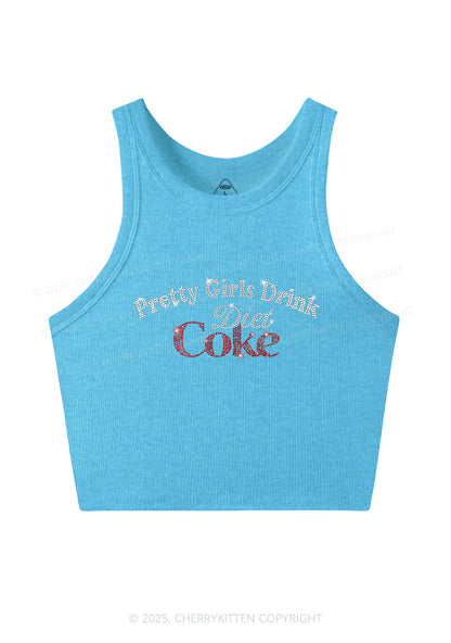 Rhinestone Pretty Girls Drink Diet Coke Y2K Crop Tank Top Cherrykitten