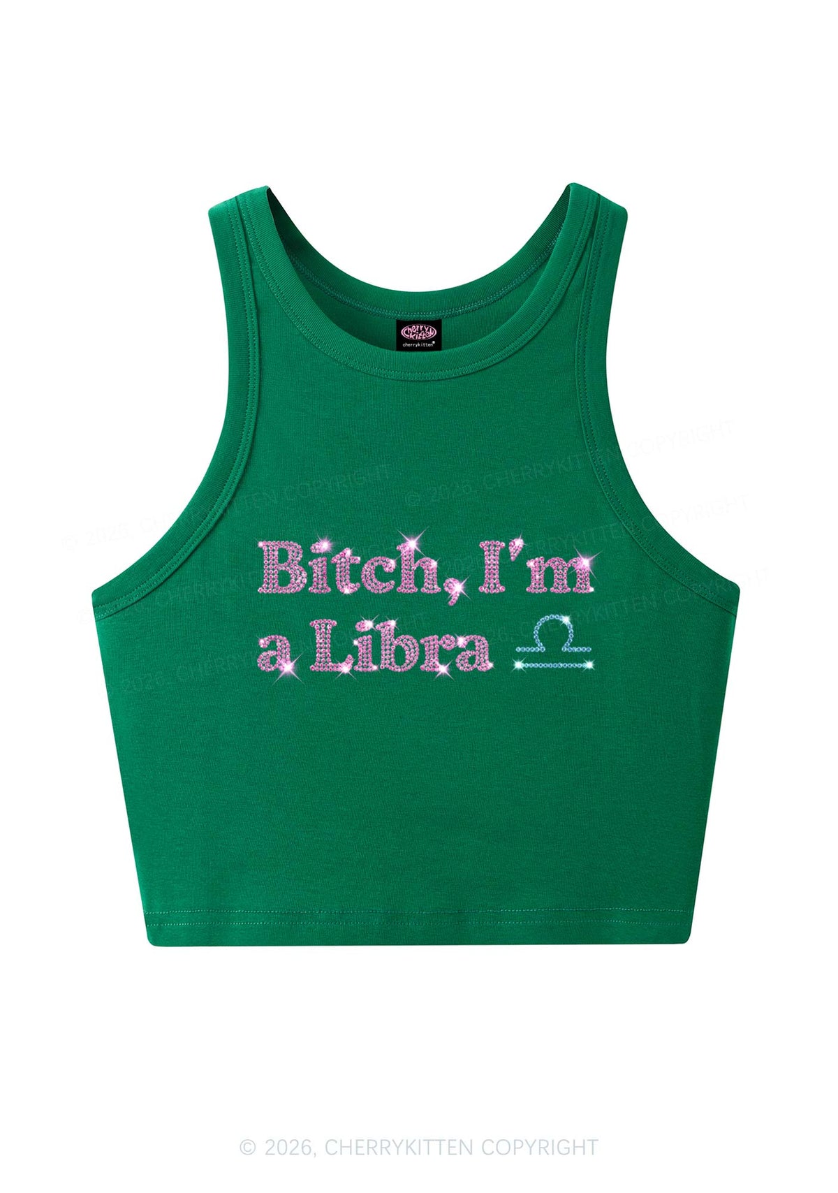 Rhinestone Bxxch Im A Libra Y2K Crop Tank Top Cherrykitten