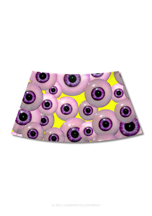 Halloween Purple Eyeballs Y2K Print Mini Skirt Cherrykitten