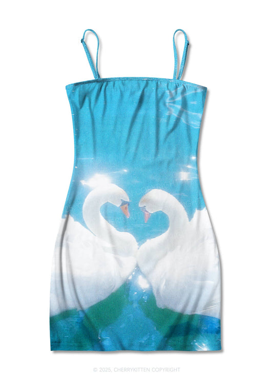 Swan Lovers Y2K Print Slip Dress Cherrykitten