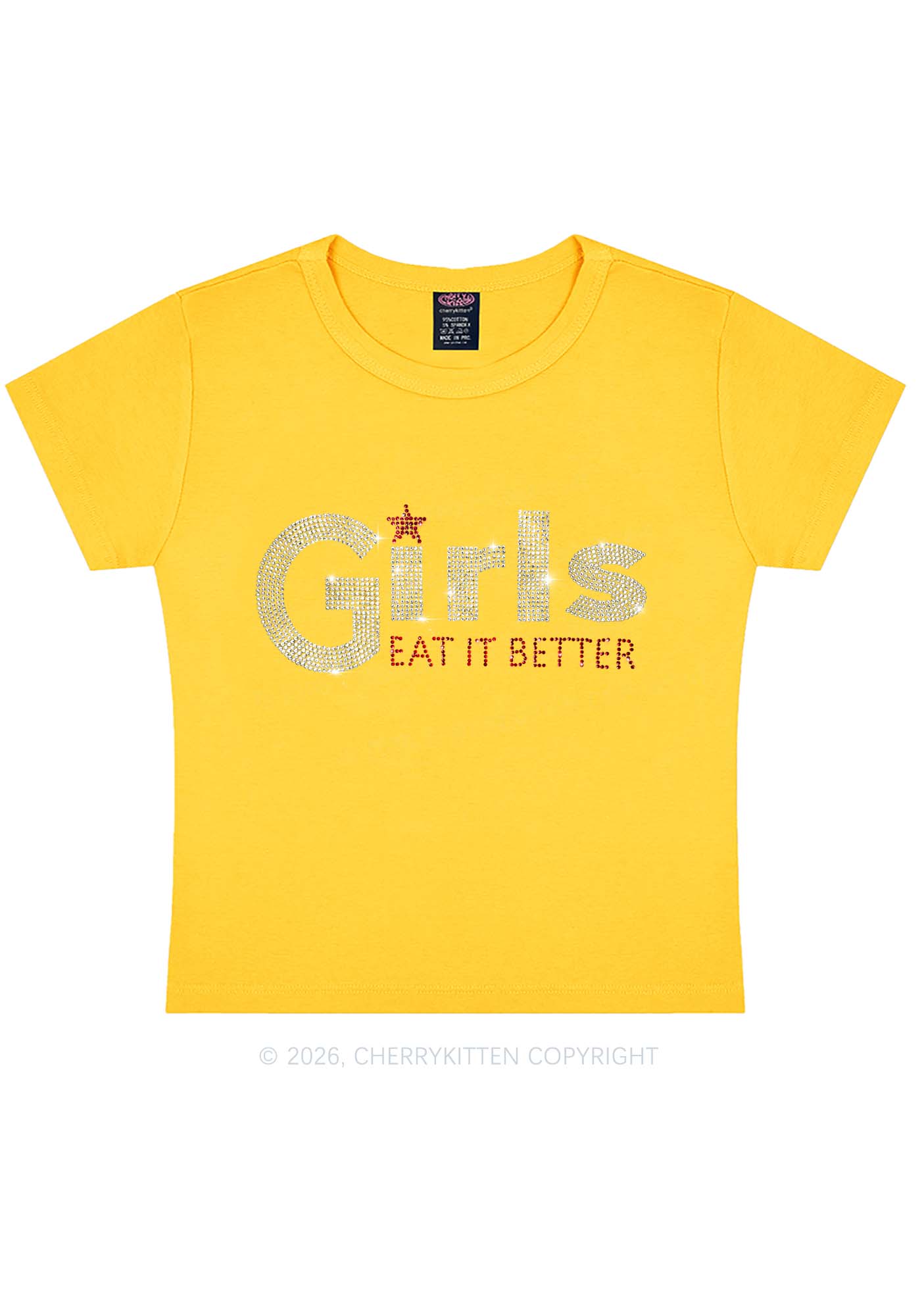 Rhinestone Girls Eat It Better Pride Y2K Baby Tee Cherrykitten