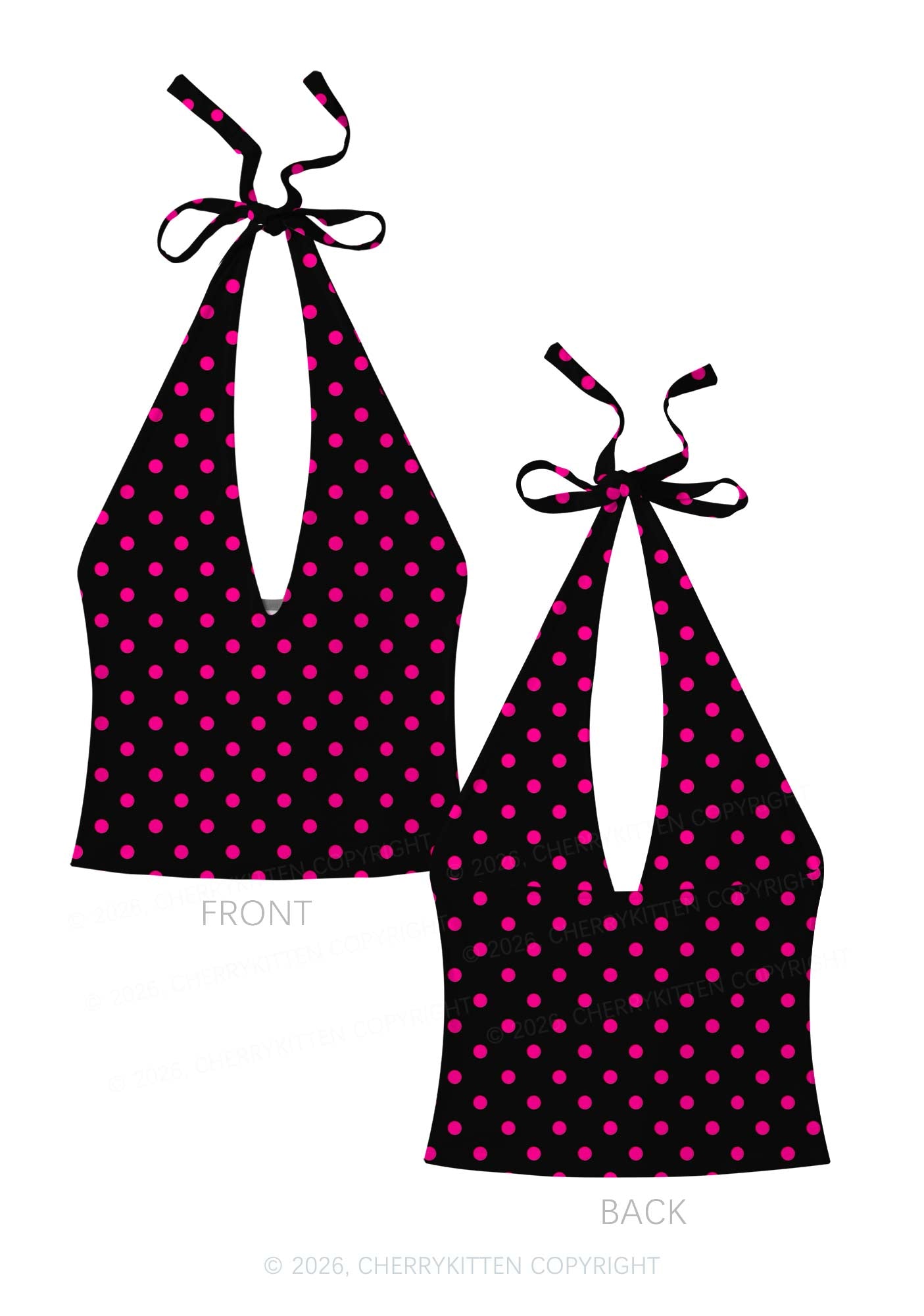 Hot Pink Polka Dot Y2K Print Halter Deep V Neck Cami Cherrykitten