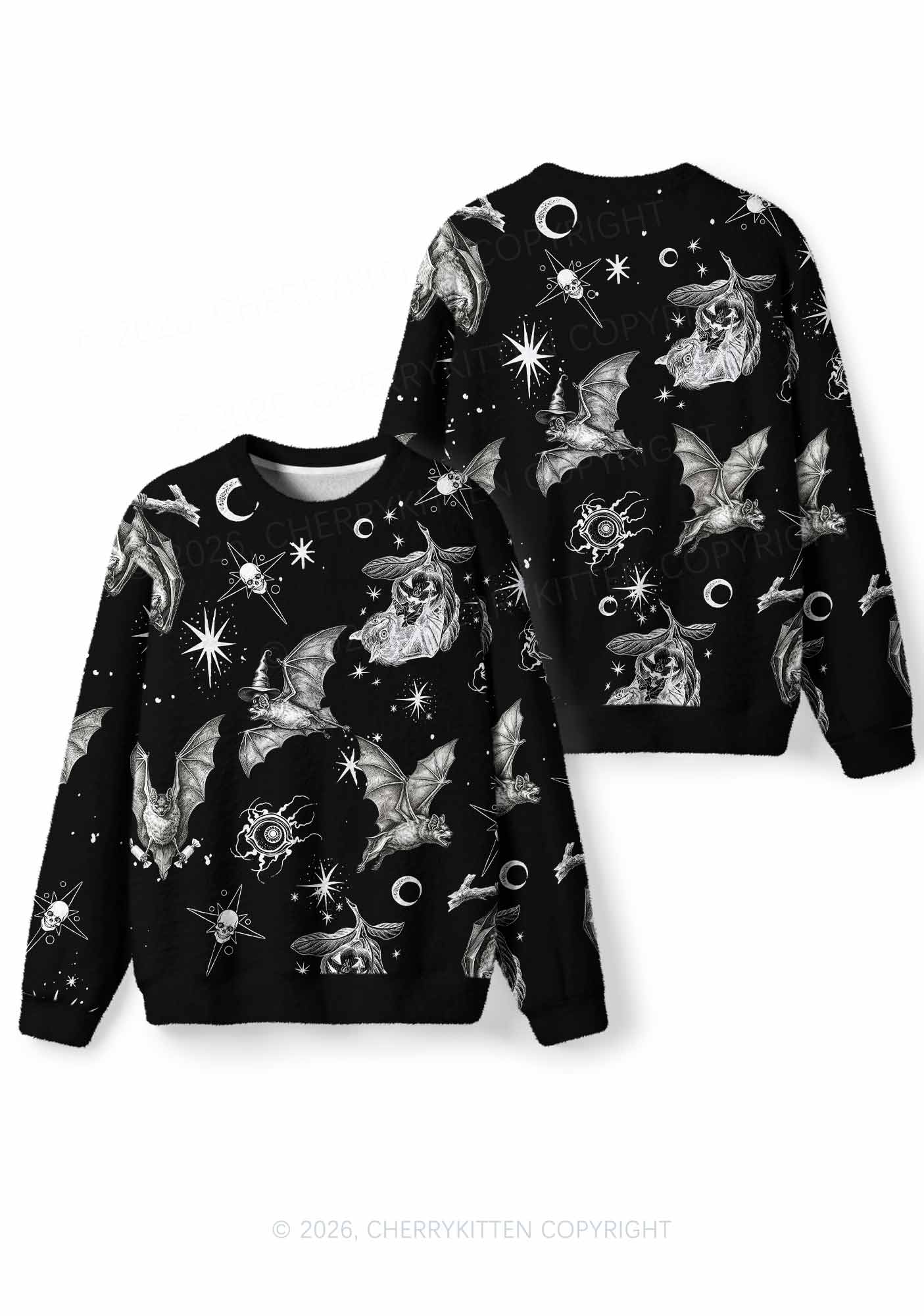 Halloween Witch Bats Skulls Y2K Christmas Knit Sweatshirt Cherrykitten