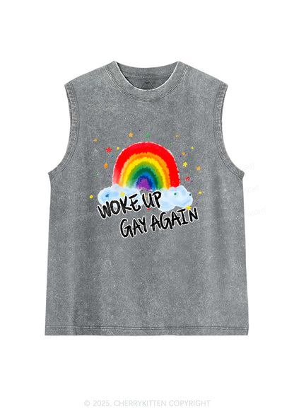 Woke Up Gay Again Y2K Washed Muscle Tank Cherrykitten