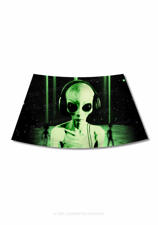 Halloween Alien DJ Y2K Print Mini Skirt Cherrykitten