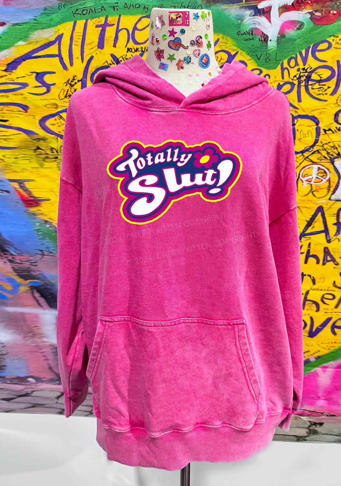 Totally Slxt Y2K Washed Hoodie Cherrykitten
