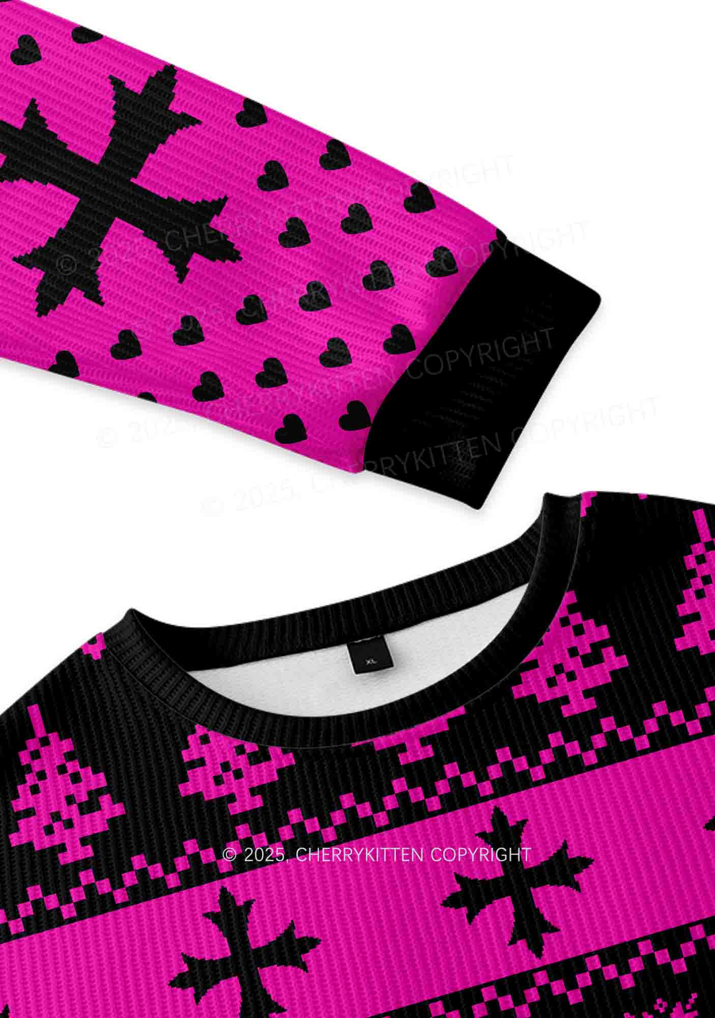 Pink Scissor Pride Y2K Christmas Knit Sweatshirt Cherrykitten