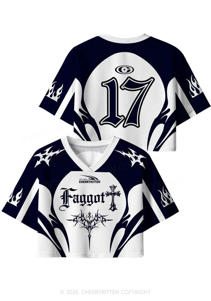 Gothic Cross Faggot Pride Y2K Crop Sport Jersey Shirts Cherrykitten